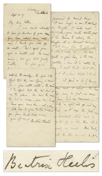Beatrix Potter Autograph Letter Signed -- ''...Don't spoil your eyes or health with too much reading...''
